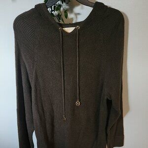 Michael Kors 1X Army Green Knit Hooded Sweater